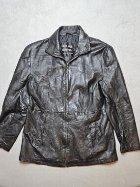 Vintage Navarre Leather Company Black Patchwork Leather Jacket Zip Up Womens L